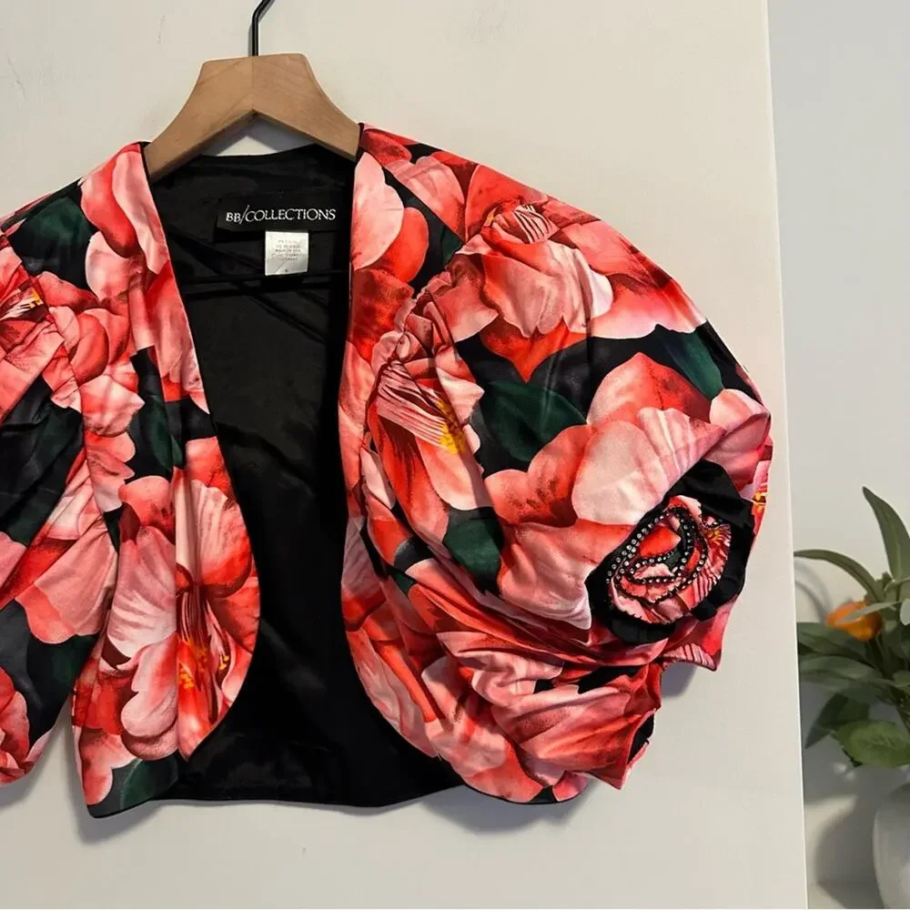 Vintage Floral Pink Rose Mini Dress & Jacket XS